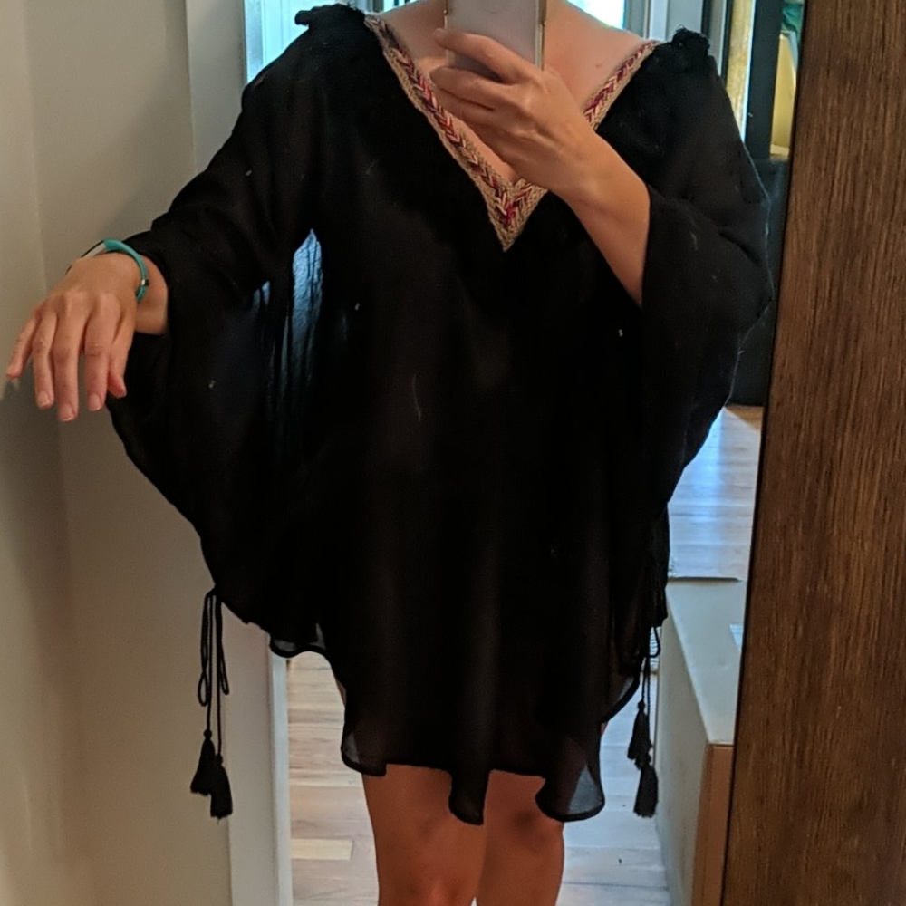 Asos NWT black fringed cover up